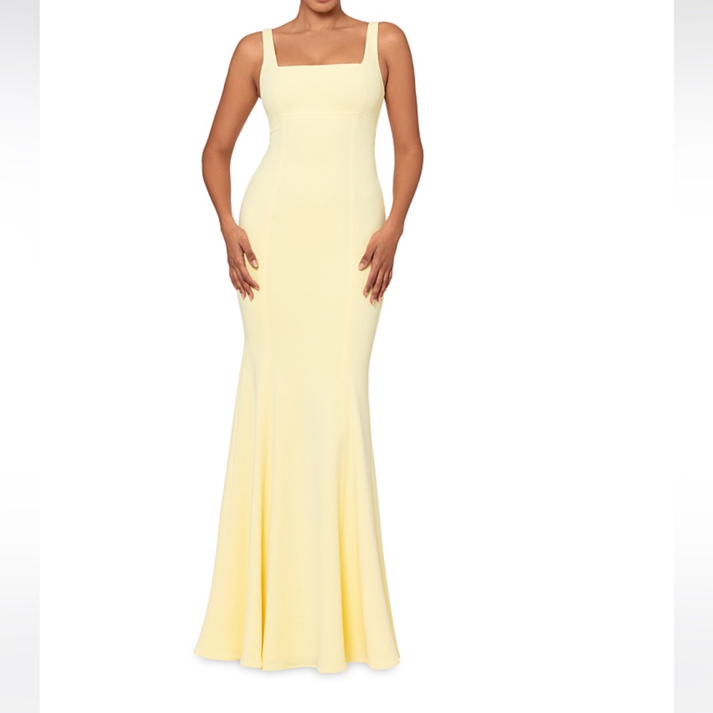 AQUA - Scuba Crepe Square Neck Gown YELLOW